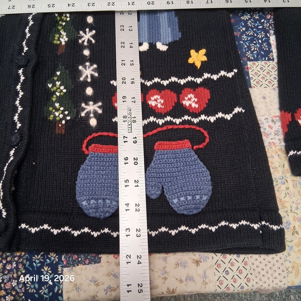 Vintage Nutcracker Grandmacore Angel Christmas Cardigan Sweater Medium Dark Navy - Picture 7 of 8